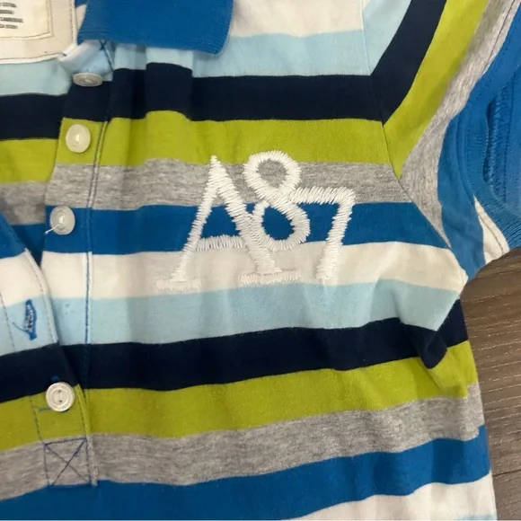 Aeropostale Blue & Green Striped Polo Shirt - Picture 3 of 5